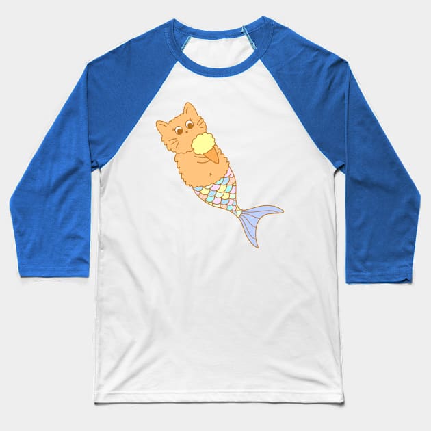 Summer Mer-Cat Baseball T-Shirt by Jyuly